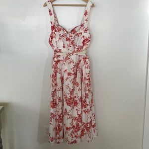 Antonio Melani cream and red toile floral dress size 12